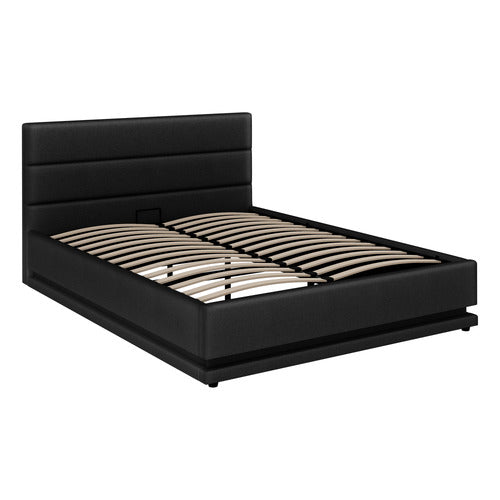 HOXTON ROOM BLACK ALPINE UPHOLSTERED GAS LIFT STORAGE BED WITH LED