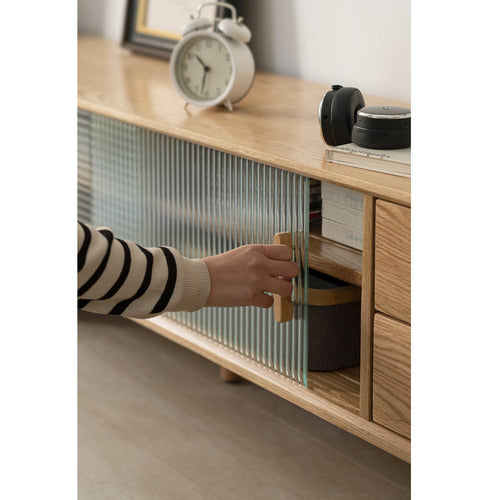MODERN COLLECTIVE 150CM PRESTON OAK WOOD & GLASS TV UNIT