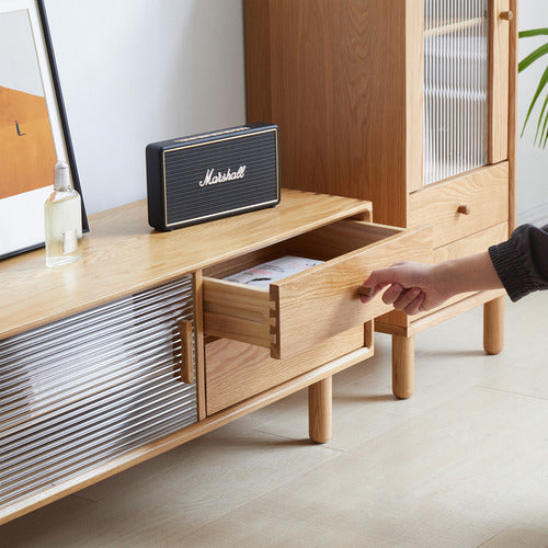MODERN COLLECTIVE 150CM PRESTON OAK WOOD & GLASS TV UNIT