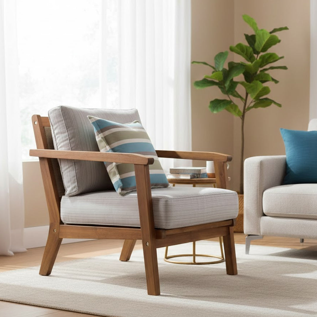 Q FURNITURE NATURAL EUCALYPTUS WOOD OUTDOOR ARMCHAIR