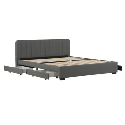 AROYA HOME QUINCY FAUX LEATHER BED WITH DRAWERS