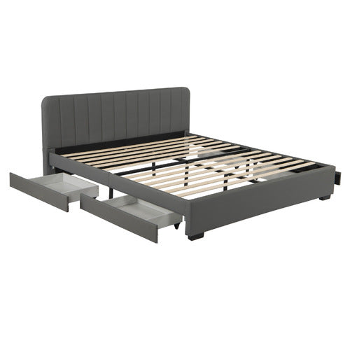AROYA HOME QUINCY FAUX LEATHER BED WITH DRAWERS