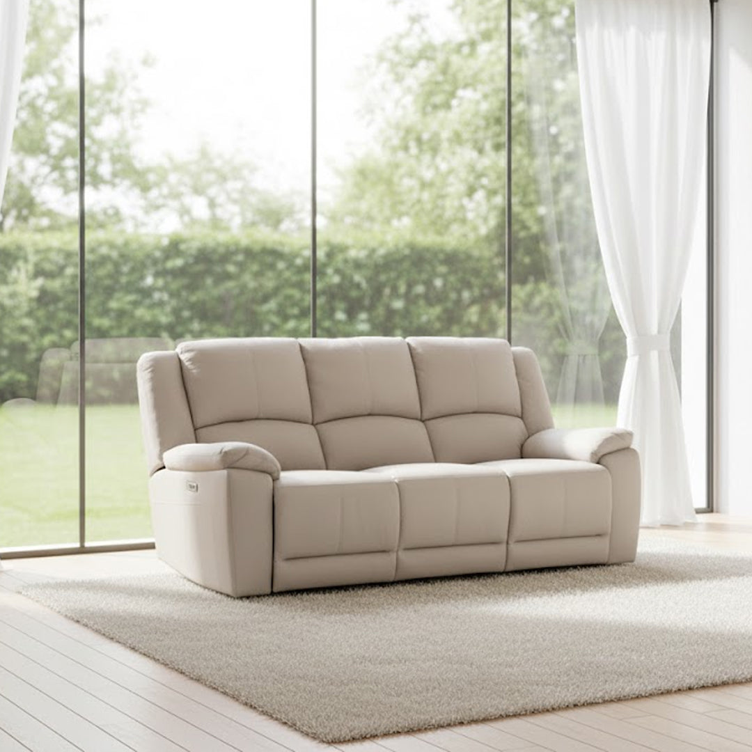 RODDICK FABRIC 3 SEATER WITH ELECTRIC RECLINERS LIGHT GREY