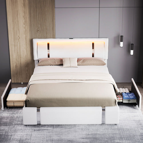 OAKLEIGH HOME RALEIGH FAUX LEATHER BED WITH LED & CHARGING STATION