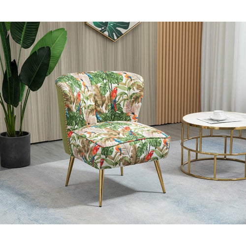 SHIRLEY LANE FURNITURE RED PARROT ON GREEN TROPICAL FOREST ACCENT CHAIR