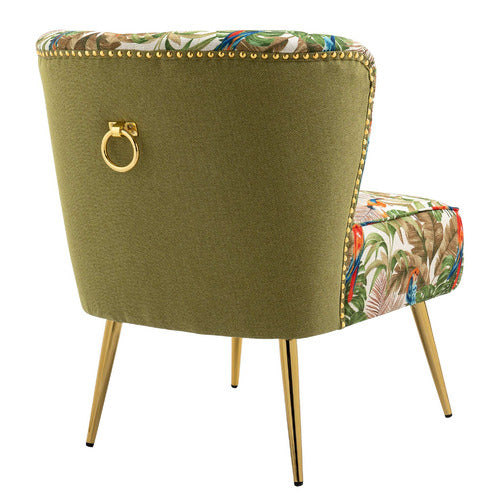 SHIRLEY LANE FURNITURE RED PARROT ON GREEN TROPICAL FOREST ACCENT CHAIR