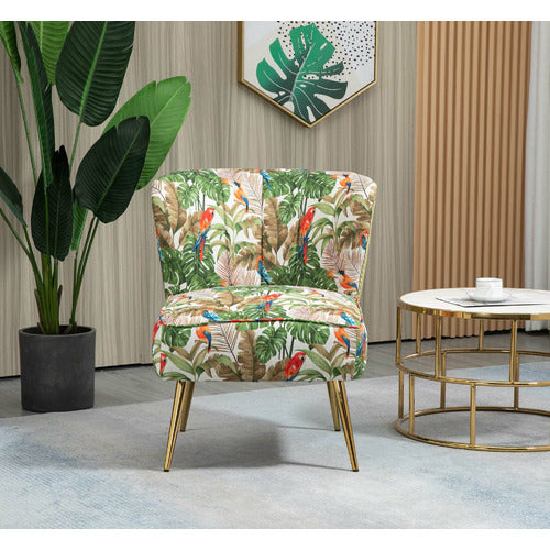 SHIRLEY LANE FURNITURE RED PARROT ON GREEN TROPICAL FOREST ACCENT CHAIR
