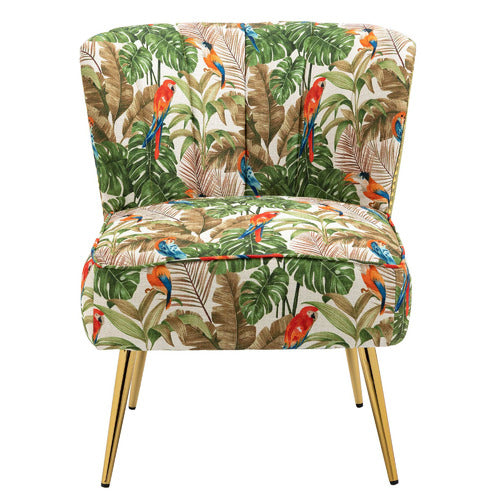 SHIRLEY LANE FURNITURE RED PARROT ON GREEN TROPICAL FOREST ACCENT CHAIR