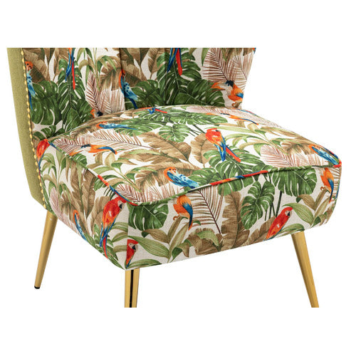 SHIRLEY LANE FURNITURE RED PARROT ON GREEN TROPICAL FOREST ACCENT CHAIR