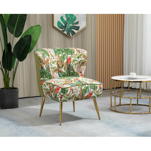 SHIRLEY LANE FURNITURE RED PARROT ON GREEN TROPICAL FOREST ACCENT CHAIR
