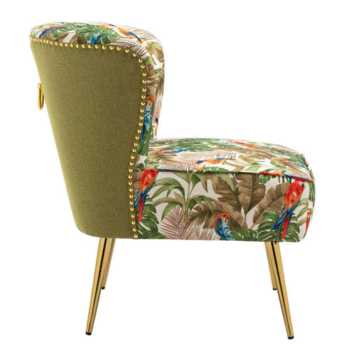 SHIRLEY LANE FURNITURE RED PARROT ON GREEN TROPICAL FOREST ACCENT CHAIR