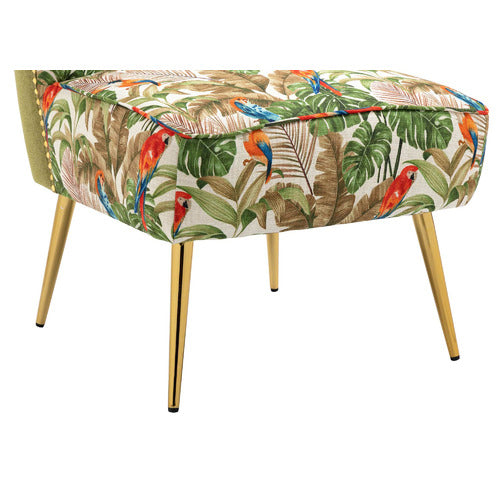 SHIRLEY LANE FURNITURE RED PARROT ON GREEN TROPICAL FOREST ACCENT CHAIR