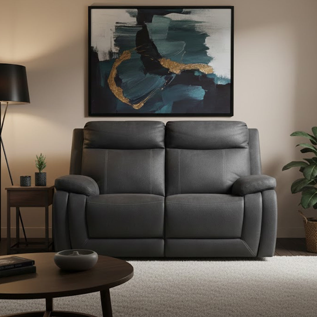 SAN MARCO FABRIC 2 SEATER SOFA WITH ELECTRIC RECLINERS BLACK