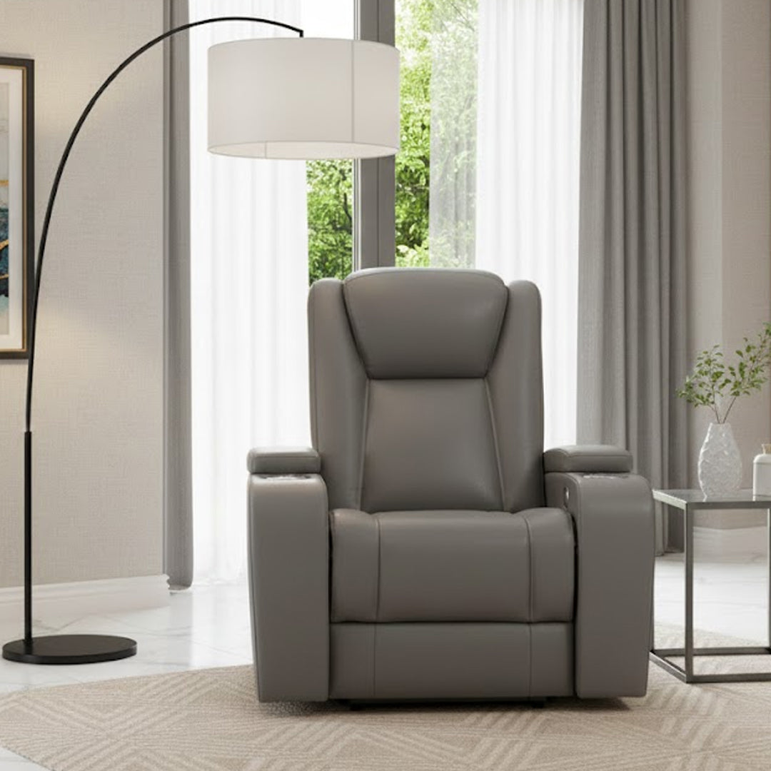 SENTINAL MK2 LEATHER ELECTRIC RECLINER LIGHT GREY