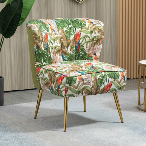 SHIRLEY LANE FURNITURE RED PARROT ON GREEN TROPICAL FOREST ACCENT CHAIR