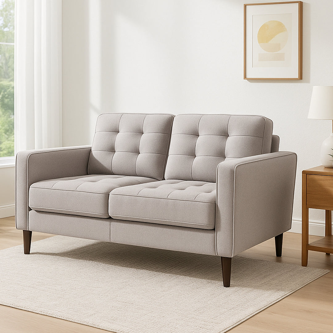 STUDIO HOME STONE GREY WEAVE MID CENTURY 2 SEATER SOFA