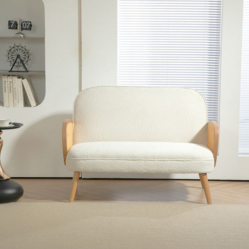 EVIE HOME SHAAN 2 SEATER BOUCLE & RUBBERWOOD SOFA