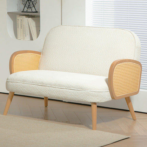 EVIE HOME SHAAN 2 SEATER BOUCLE & RUBBERWOOD SOFA