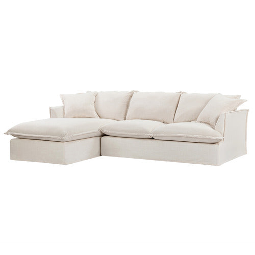CREAM SOFTY PREMIUM 3 SEATER SLIPCOVER SOFA WITH CHAISE