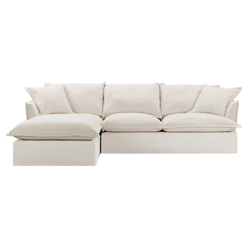 CREAM SOFTY PREMIUM 3 SEATER SLIPCOVER SOFA WITH CHAISE