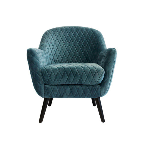 BROOKLYN AND BELLA QUILTED VELVET CLUB CHAIR WITH BLACK LEGS