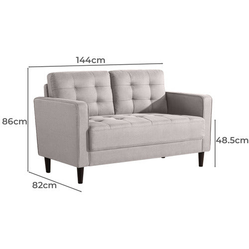 STUDIO HOME STONE GREY WEAVE MID CENTURY 2 SEATER SOFA