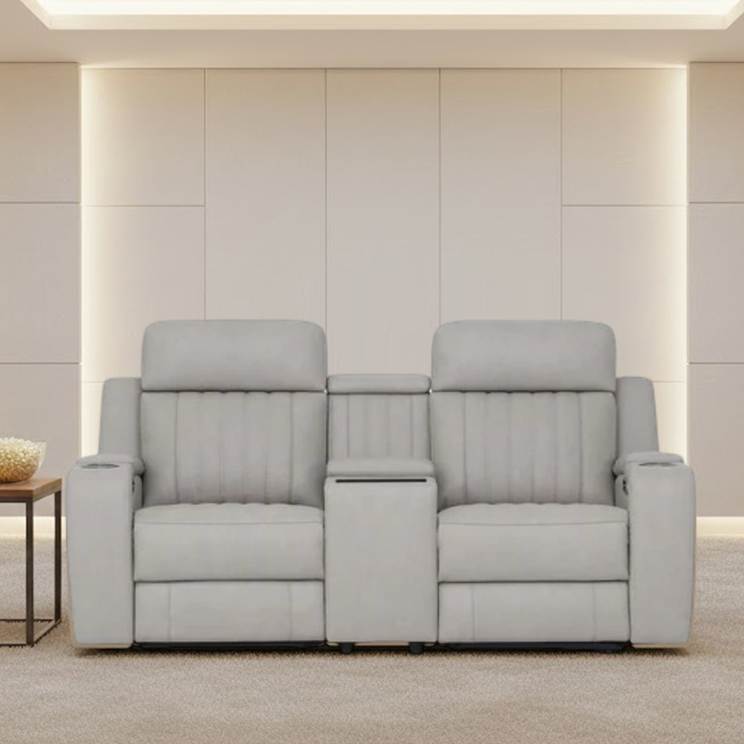 THANE FABRIC 2 SEATER WITH ELECTRIC RECLINERS LIGHT GREY