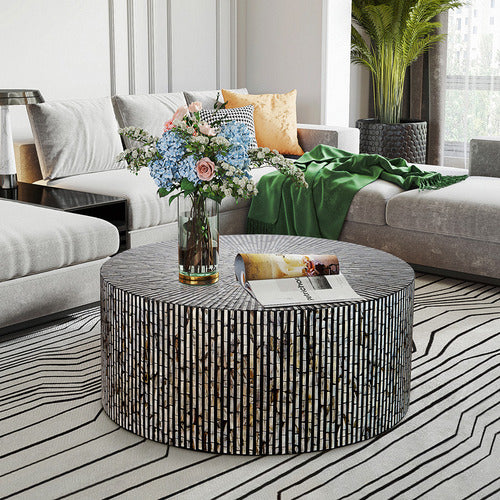 THE DECOR STORE BARBARA ROUND CAPIZ SHELL COFFEE TABLE