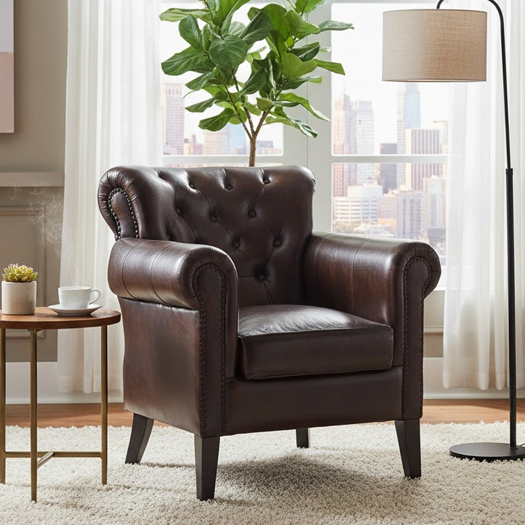 THE DECOR STORE CHOCOLATE LEATHER ARM CHAIR