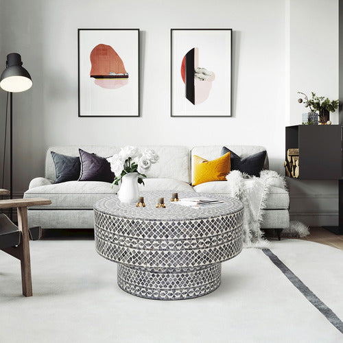 THE DECOR STORE DENISE ROUND CAPIZ SHELL COFFEE TABLE