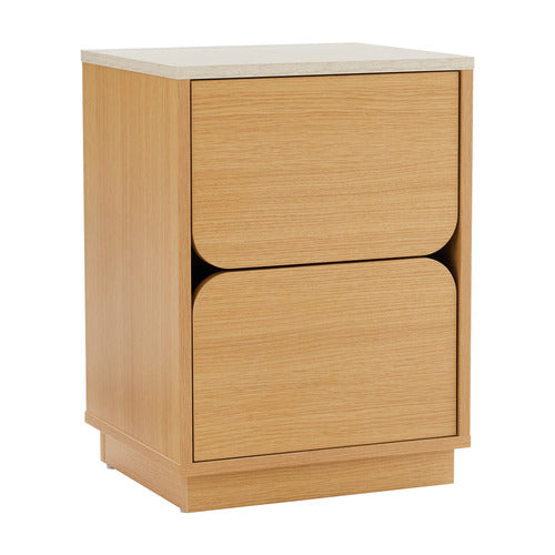 TALIA TRAVERTINE-LOOK BEDSIDE TABLE