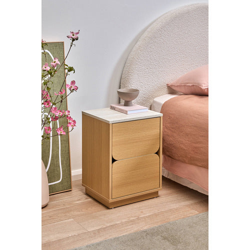 TALIA TRAVERTINE-LOOK BEDSIDE TABLE