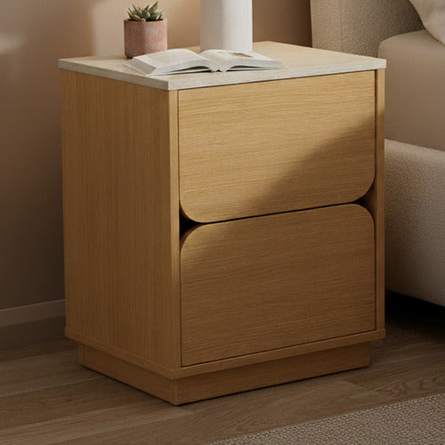TALIA TRAVERTINE-LOOK BEDSIDE TABLE
