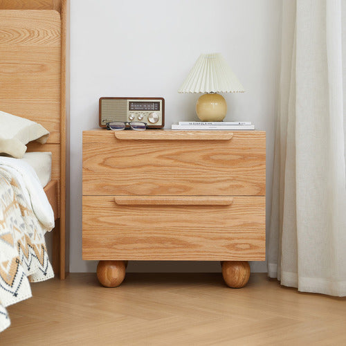 MODERN COLLECTIVE TEVY AMERICAN OAK WOOD BEDSIDE TABLE
