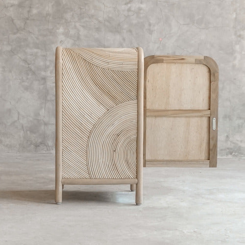 SLH HOUSE VICTORIA PINE WOOD & RATTAN BEDSIDE TABLE