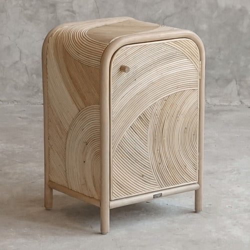 SLH HOUSE VICTORIA PINE WOOD & RATTAN BEDSIDE TABLE