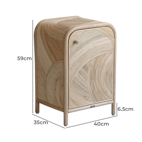 SLH HOUSE VICTORIA PINE WOOD & RATTAN BEDSIDE TABLE