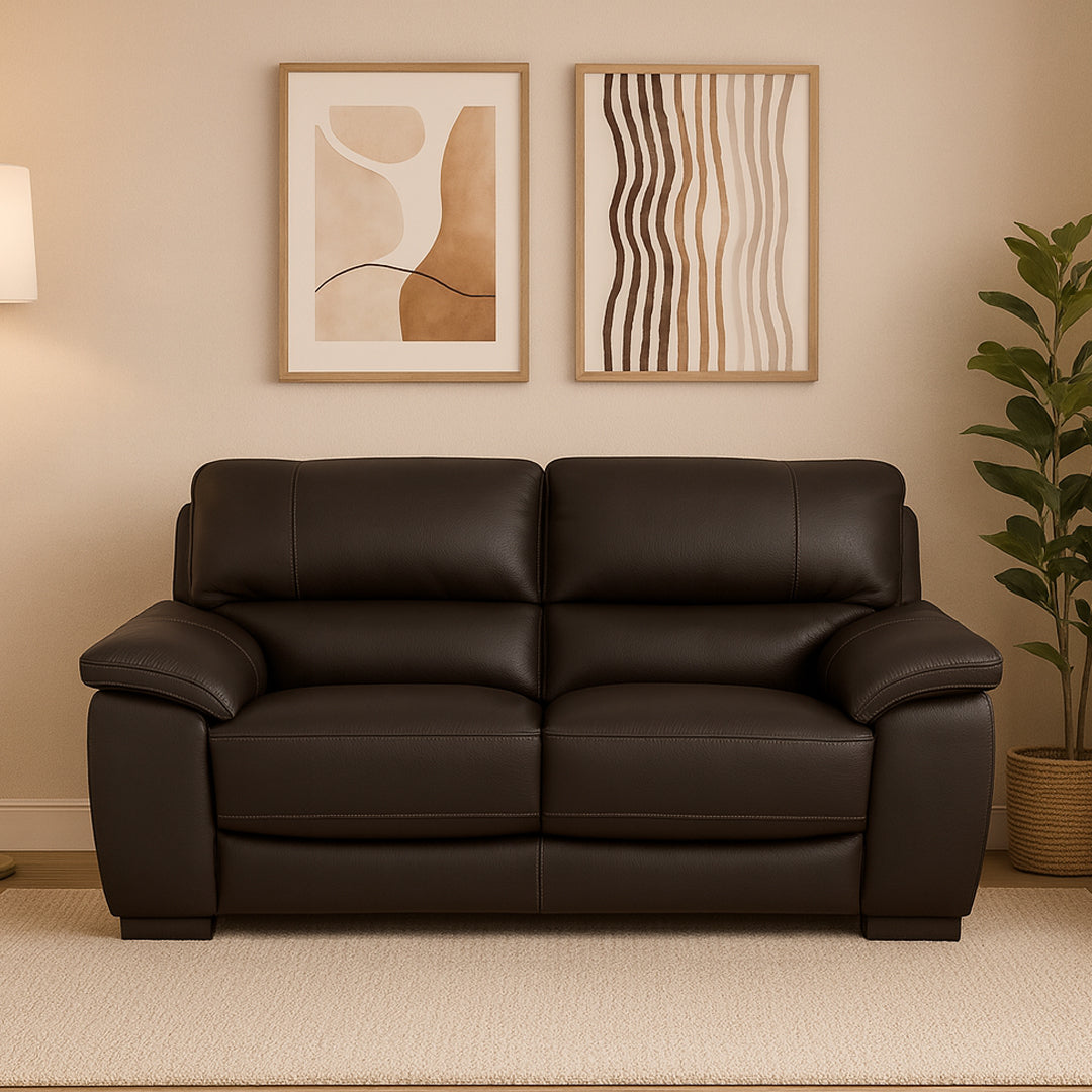 WILCOT LEATHER 2 SEATER SOFA CHOCOLATE