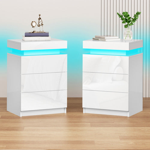 HOXTON ROOM WARREN 3 DRAWER LED BEDSIDE TABLES (SET OF 2)