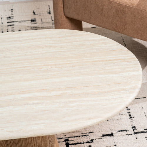 KEYS ROAD DESIGNS WESLEY OVAL TRAVERTINE-LOOK COFFEE TABLE