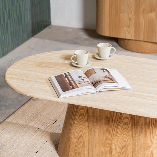 KEYS ROAD DESIGNS WESLEY OVAL TRAVERTINE-LOOK COFFEE TABLE