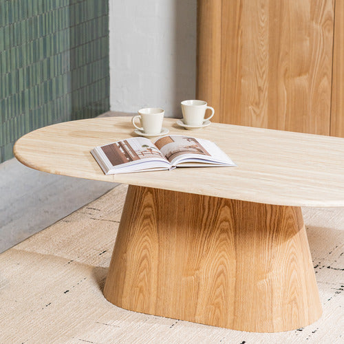 KEYS ROAD DESIGNS WESLEY OVAL TRAVERTINE-LOOK COFFEE TABLE