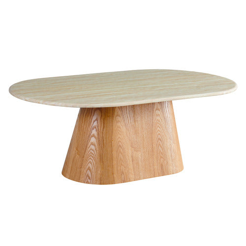 KEYS ROAD DESIGNS WESLEY OVAL TRAVERTINE-LOOK COFFEE TABLE