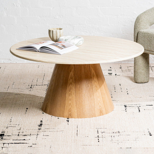 KEYS ROAD DESIGNS WESLEY ROUND TRAVERTINE-LOOK COFFEE TABLE