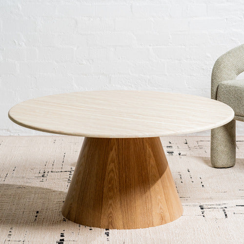 KEYS ROAD DESIGNS WESLEY ROUND TRAVERTINE-LOOK COFFEE TABLE
