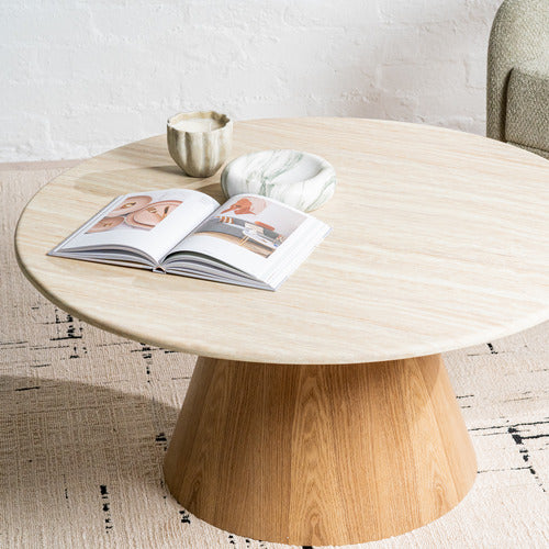 KEYS ROAD DESIGNS WESLEY ROUND TRAVERTINE-LOOK COFFEE TABLE
