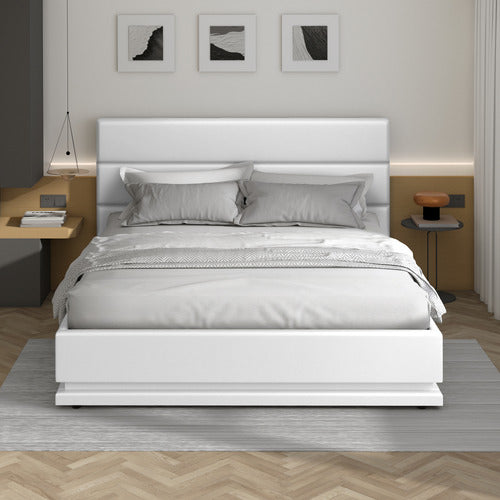 HOXTON ROOM WHITE ALPINE PU LEATHER GAS LIFT STORAGE BED WITH LED