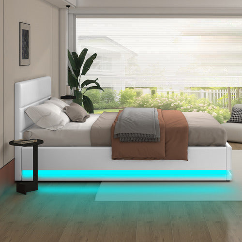 HOXTON ROOM WHITE ALPINE PU LEATHER GAS LIFT STORAGE BED WITH LED