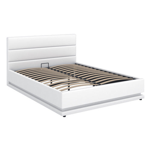 HOXTON ROOM WHITE ALPINE PU LEATHER GAS LIFT STORAGE BED WITH LED