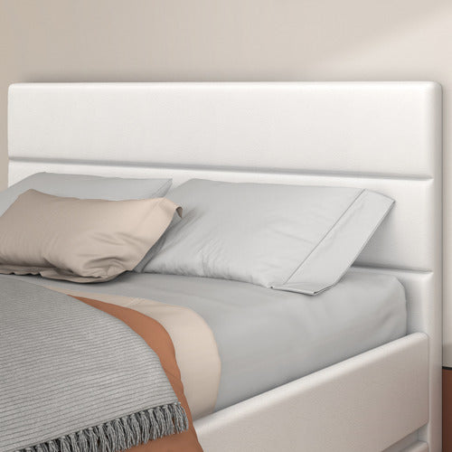 HOXTON ROOM WHITE ALPINE PU LEATHER GAS LIFT STORAGE BED WITH LED
